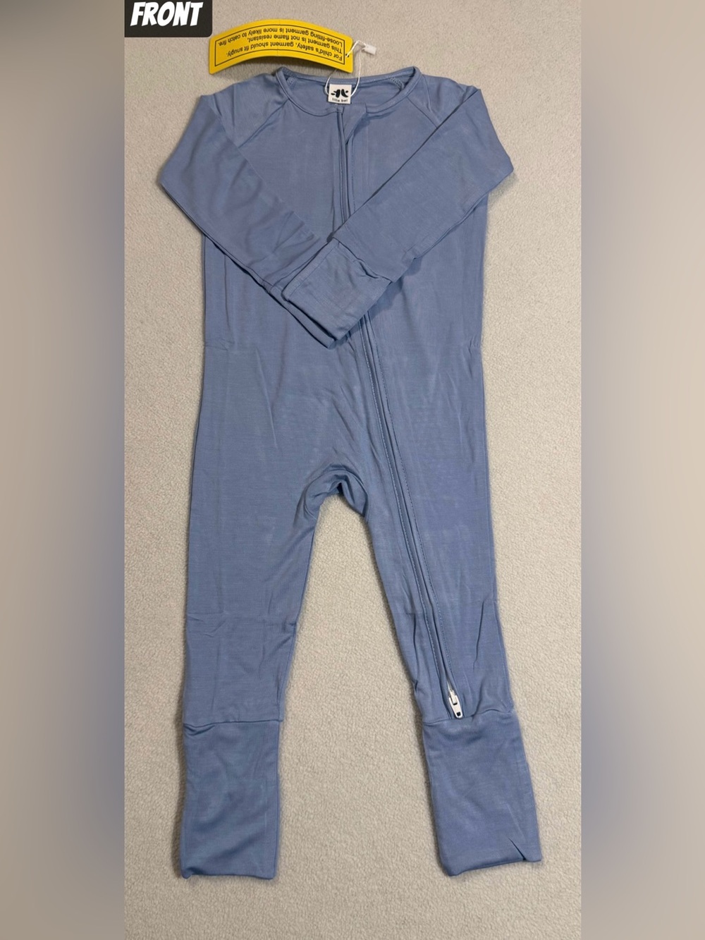 Light Blue Zipper Bamboo Kids Footed Convertible One-Piece